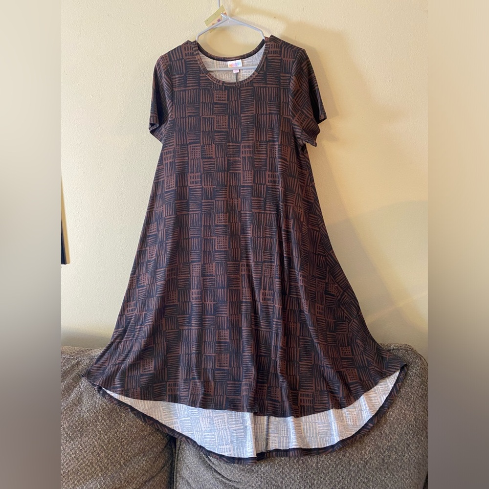 Black and Brown Bogolan Print LuLaRoe Carly Dress Sz S
